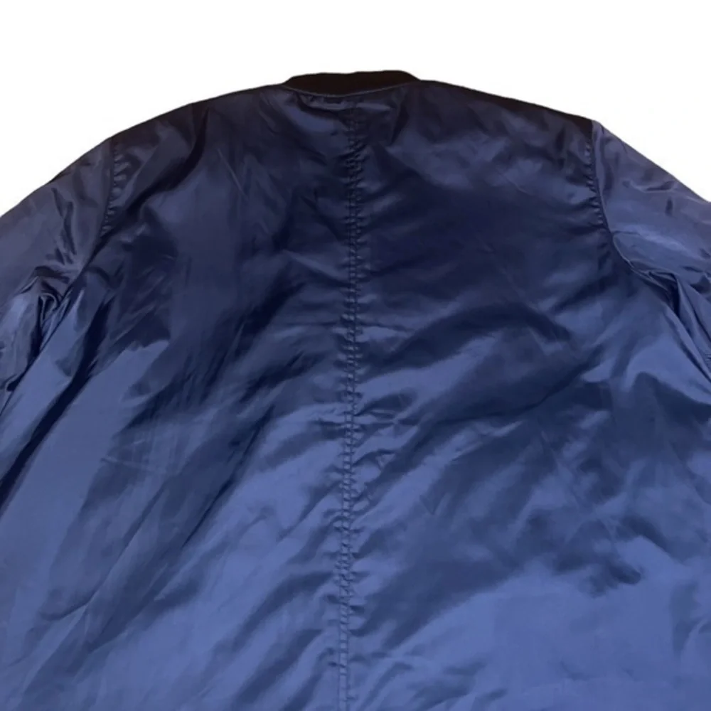 Tory Burch Sport Performance Navy Blue Satin‎ Long Bomber Jacket Coat Medium